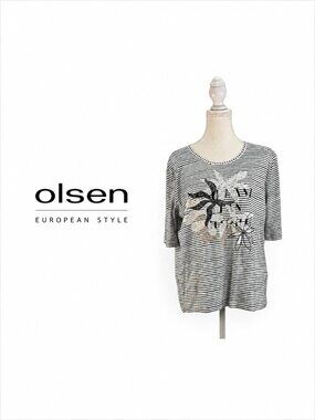 OLSEN White & Black Striped top – Large